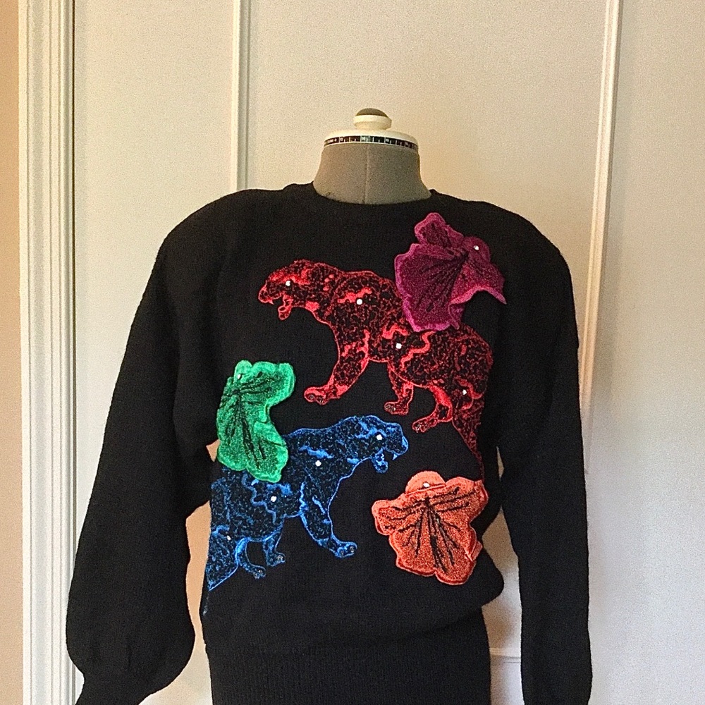 Vintage Escada appliqué mohair black sweater